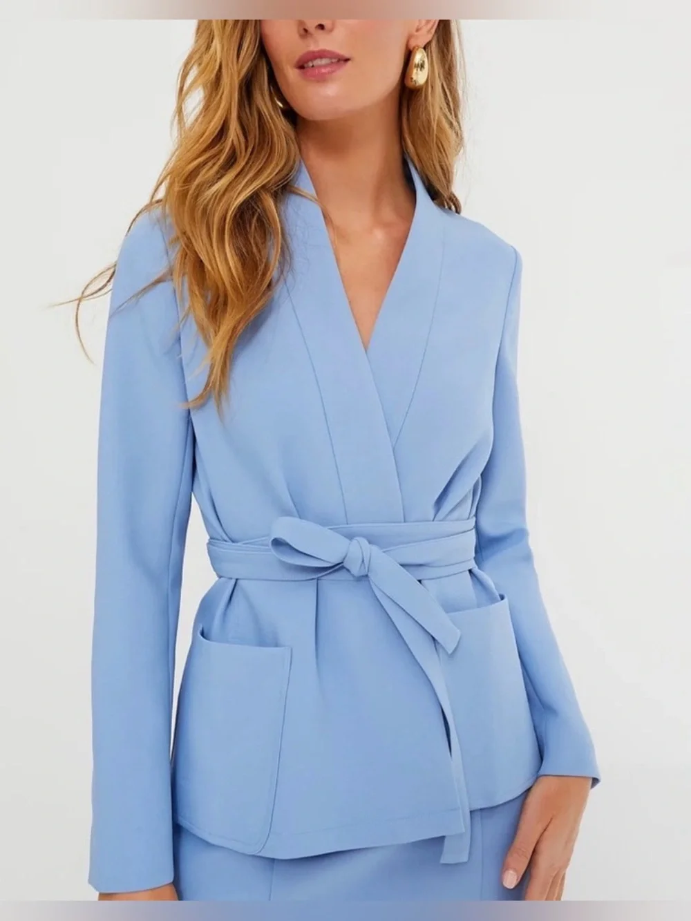 Tuckernuck Cornflower Blue Gracie Wrap Blazer & Matching Midi Skirt Set